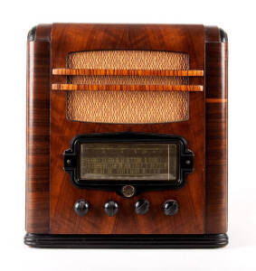 AWA THE FISK RADIOLA: Tombstone timber mantle radio.