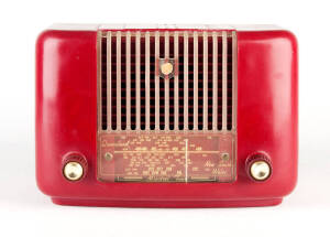 Two Philip's Minstrel coloured mantle radios (red and cream) circa 1950.