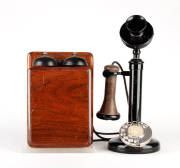 Antique candlestick telephone with black finish early 20th century.