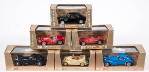 BRUMM: 1:43 Group of ‘Oro Series’ Model Cars Including 1950 Alfa Romeo 1900 HP 90 (89) – Brown; And, 1957 Maserati 250F HP 270 (92) – Red; And, 1960 Ferrari 250 T.R.S. HP 300 (93) – Red. All mint in original perspex display case. (30 items)