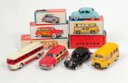 CIJ: Group of Late 1950s Early 1960s ‘Europarc’ Including Renault Bus (3/40) – Red and White with Chrome Hubs and Black Wheels; And, Camion Evian (3/94) – Red and White with Red Plastic Hubs and Black Wheels; And, Simca Bertone (3/9) – Metallic Blue with - 2