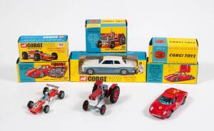 CORGI: 1960s Group of Model Vehicles Including ‘Hammonds’ ¾ Ton Chassis (462) – Blue and Green Body, Red Interior and Cast Wheels; And, Lotus-Climax F/1 Driver Controlled Steering (158) – Orange and White Body, Blue Plastic Driver, Cast Hubs; And, Rolls R
