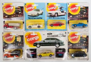 CORGI JUNIOR: 1980s Group of Model Car Blister Packs Including Mercedes Benz 240D (56370); And, ’83 Corvette (56482); And, Mercedes Benz 220D Ambulance. All mint and unopened on original cardboard cards. (40 items approx.)