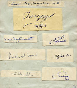 EDMUND HILLARY, TENZING NORGAY & 1953 BRITISH EVEREST EXPEDITION: Autograph page with 10 signatures of expedition members laid down on both sides - Edmund Hillary, Tenzing Norgay, expedition leader John Hunt, Charles Wylie, Michael Westmacolt, George Lowe