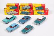 DINKY: 1960s Group of Model Cars Including Triumph 2000 (135) – Metallic Blue/Green, White Roof, Red Interior and Spun Hubs; And, Jaguar Mark X (142) – Metallic Blue. Red Interior and Spun Hubs; And, Holden Special Sedan (196) – Turquoise, White Roof, Red