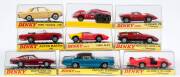 DINKY: Early 1970s Group of Model Cars Including Aston Martin DB5 (110) – Metallic Red; And, Ford 40-RV (132) – Florescent Orange and Yellow; And, Monteverdi 375L (190) – Metallic Red. All mint to near mint in original clear rigid perspex case, damage to