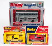 DINKY: Late 1970s Group of Model Vehicles Including ‘The New Avengers’ Purdey’s TR7 (112) – Yellow; And, Triumph TR7 Sports Car (211) – Red; And, Silver Jubilee Bus (297). All mint in original window boxes. (3 items)