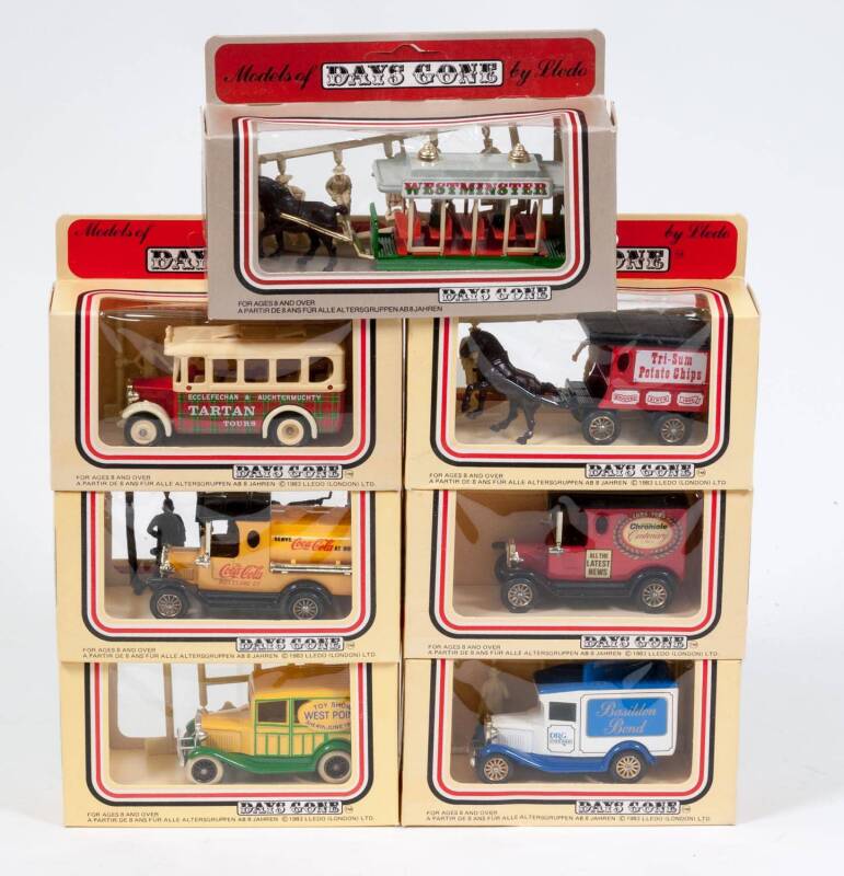 LLEDO: Group of ‘Models of Days Gone’ Including Wonder Bread Van (6); And, Tartan Tours Bus (10); And, Coca Cola Tank Truck (8). All mint in original cardboard packaging. (85 items approx.)