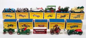 MATCHBOX: Group of 1960s D-1 Type ‘Models of Yesteryear’ Including Aveling & Porter Steam Roller (Y11); And, American Sante FE Locomotive (Y13); And, 1904 Spyker Veteran Automobile (Y16). All mint to near mint in original cardboard D-1 type boxes. Slight 