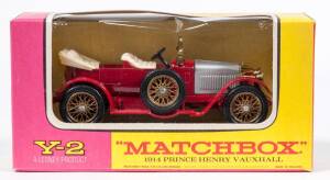 MATCHBOX: Group of 1960s F Type ‘Models of Yesteryear’ 1914 Prince Henry Vauxhall (Y5) Commercial Traders Box Which Holds 36 Models. Trading box missing 5 models. All models mint in original cardboard F type boxes. (31 items)