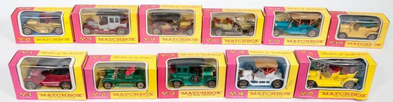 MATCHBOX: Group of 1960s to 1970s F Type ‘Models of Yesteryear’ Including 1911 Ford Model T (Y1); And, 1910 Benz Limousine (Y3); And, 1906 Rolls Royce Silver Shadow Ghost (Y10). All mint to near mint in original cardboard F type windowed boxes. Very sligh