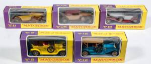 MATCHBOX: Group of 1970s G Type ‘Models of Yesteryear’ Including 1907 Peugeot (Y5); And, 1909 Thomas Flyabout (Y12); And, 1930 packard Victoria (Y15). All mint to near mint in original cardboard G type windowed boxes. (11 items)