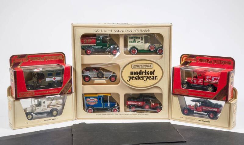 MATCHBOX: Group of ‘Models of Yesteryear’ Including 1982 Limited Edition Pack of 5 Models; And, 1912 Ford Model T (Y12); And, 1937 Cord 812 (Y18). All mint to near mint in original cardboard H type windowed boxes. Slight damage to some of the boxes. (70 i