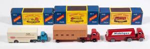 MATCHBOX: Group of 1950s Moko-Lesney and Lesney Era B and C Type Major Packs Including Bedford Articulated Truck and Refrigerated ‘Walls Ice-cream’ Trailer (M2); And, Ford Thames Trader Articulated Cattle Truck (M7); And, Thorneycroft Articulated ‘Mobilga