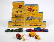 MATCHBOX: Group of 1960s Lesney Era D Type Major Packs Including B.P. Petrol Tanker (M1); And, 18-Wheel Tractor and Transporter (M6); And, Inter-State Double Freighter. All mint in original cardboard D Type Boxes. Damage to one of the boxes the rest are m