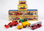 MATCHBOX: Group of 1960s Lesney Era E Type King Size Including KW Dart Dump Truck (K2); And, veling Barford Diesel Road Roller (K9); And, AEC Merryweather Turntable Fire Engine ‘Kent Fire Brigade’ (K15). All mint to near mint in original cardboard E Type