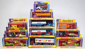 MATCHBOX: Group of 1970s Lesney Era G Type ‘SuperKings’ Including Mod Tractor and Trailer (K3); And, Breakdown Truck (K14); And, Low Loader with Bulldozer (K17). All mint in original cardboard G Type windowed boxes. (11 items)