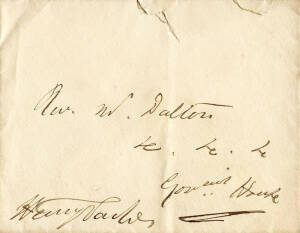 SIR HENRY PARKES (1815-96, Australian politician, called "The Father of Federation"), nice signature on envelope addressed to Rev.W.Dalton at Government House.