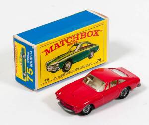 MATCHBOX: Extremely Rare 1960s Lesney Era 1-75 E Type Ferrari Berlinetta (75) – Red Body, White Interior and Wire Wheels. Mint in original cardboard box. 