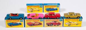 MATCHBOX: Group of 1960s Lesney Era 1-75 Transitional Type Model Cars Including Lamborghini Marzal (20); And, Opal Diplomat (36); And, Volkswagen 1600 TL (67). Most mint, all in original cardboard packaging. (6 items)