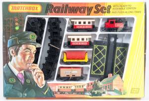 MATCHBOX: Railway Set (G-2) – with Ready to assemble Station and Push Along Train. Mint in original windowed box. 