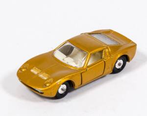 MATCHBOX: Rare 1960s Lesney Era F Type Lamborghini Miura (33) – Metallic Gold Body, White Interior and Black Tyres with Chrome Spun Hubs. Mint and unboxed. 