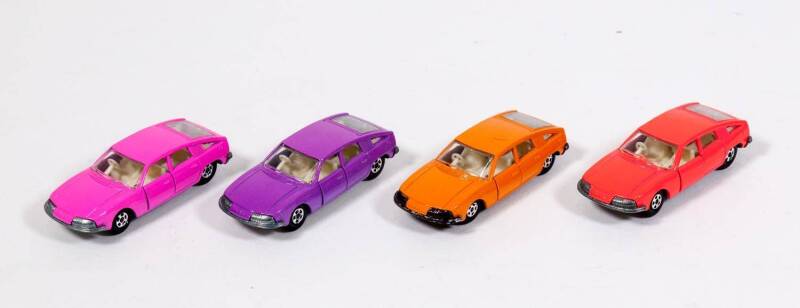 MATCHBOX: Group of 1960s/1970s BMC 1800 Pininfarina (56) Pre-production Colour Trials and Unique Variations Including Hot Pink Body, White Interior, Unpainted Base and 5 Spoke Wheels; And, Purple Body, White Interior, Unpainted Base and 5 Spoke Wheels; An