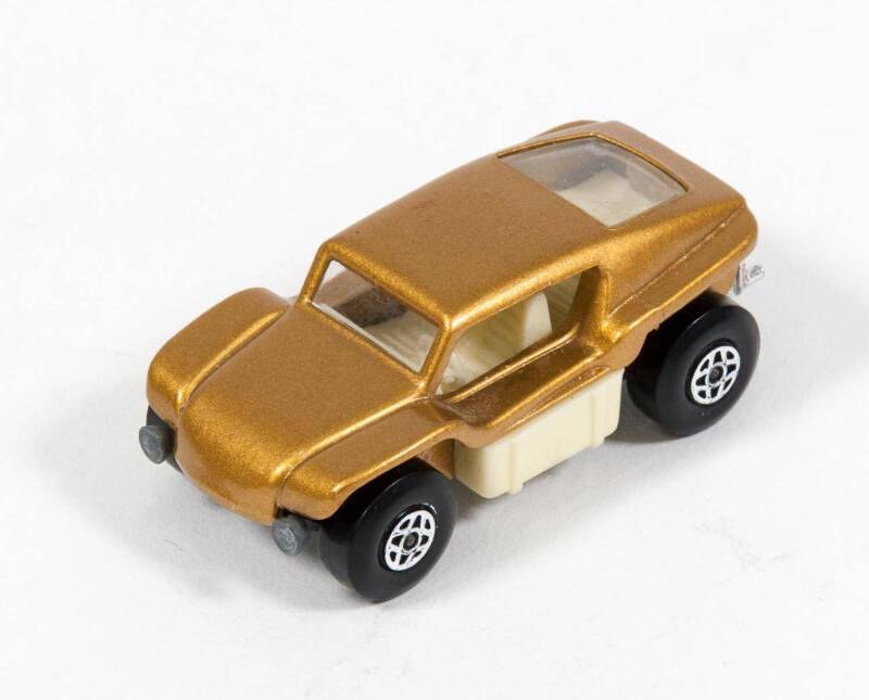 MATCHBOX: 1970s Beach Buggy Pre-Production Colour Trail (30) – Gold Body, Cream Interior, Unpainted Base and Chrome Exhaust. 