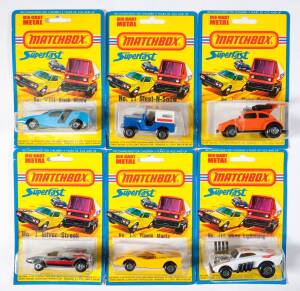 MATCHBOX: Group of 1970s 1-75 ‘Rollmatics’ Model Cars Including Golden ‘X’ (X); And, Lincoln Continental (28); And, Brown Sugar (VII). All mint and unopened on original cardboard cards. Slight damage to some of the blister packs. (24 items approx.)