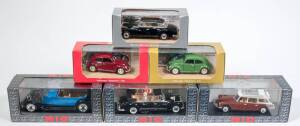 RIO: 1:43 Group of Model Cars Including 1955 Alfa Romeo ‘Giulietta’ Berlina (118) – Blue; And, 1958 Citroen ID 19 Break (99) – Orange and White; And, 1930 Isotta Fraschini 8A Torpedo (89) – Maroon. Most mint, all in original perspex display case and cardb