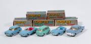 TRI-ANG: Late 1950s to Early 1960s Group of ‘Spot-On’ Model Vehicles Including Vauxhall Cresta (165) – Blue with Cream Interior; And, Renault Floride (166) – Blue with Red Interior; And, Austin A40 (154) – Blue with Cream Interior; And, Fiat Multipla (120