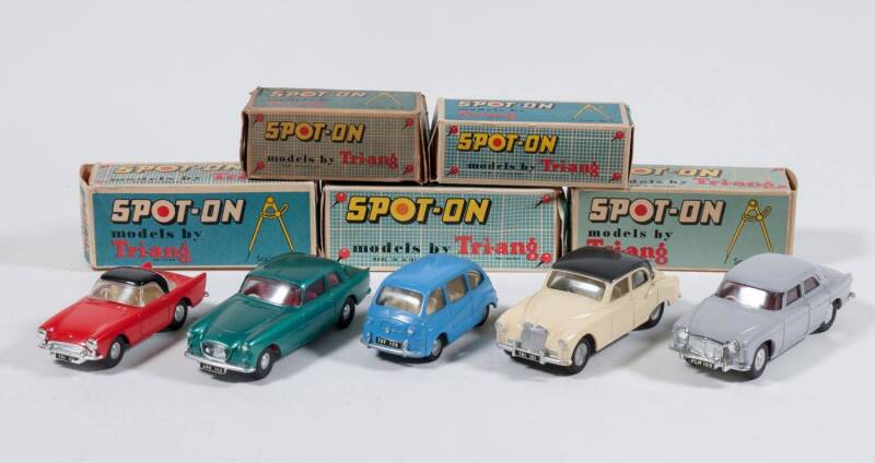 TRI-ANG: Late 1950s to Early 1960s Group of ‘Spot-On’ Model Vehicles Including Bristol 406 (115) – Metallic Green with Red Interior; And, Sunbeam Alpine Convertible (191) – Red with Black Roof and Cream Interior; And, Rover 3 Litre (157) – Grey with Red I