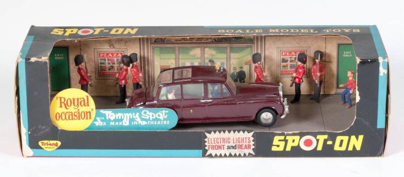 TRI-ANG: Late 1960s ‘Royal Occasion’ with Tommy Spot Gift Set (806) – Consisting of Rolls Royce - Maroon Body with Four Plastic Figures and Seven Plastic Figures Including Tommy Spot. Mint in original cardboard windowed box with original cardboard pictori