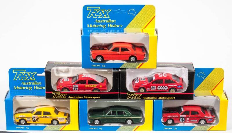 TRAX: 1:43 1980s – 1990s ‘8000 Series’ Group of Ford Model Cars Including Ford Falcon GTHO Limited Edition (8006B) – Bill Brown Yellow; And, Ford Falcon XT GT (8005) – Green; And, Ford Sierra Cosworth Road Version (8020) – Black. All mint in either two to