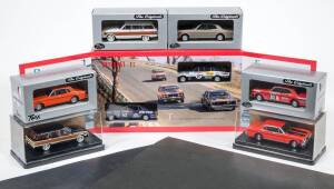 TRAX: 1:43 Group of Ford Model Cars Including 1961 Ford Falcon XK Delux Wagon (TR30C) – Turquoise; And, Ford Falcon 500 Sedan (TR9B) – White; And, Ford Fairmont Sedan XR ‘Golden Age Special Edition’ (TR9S) – Black. All mint in original cardboard windowed 