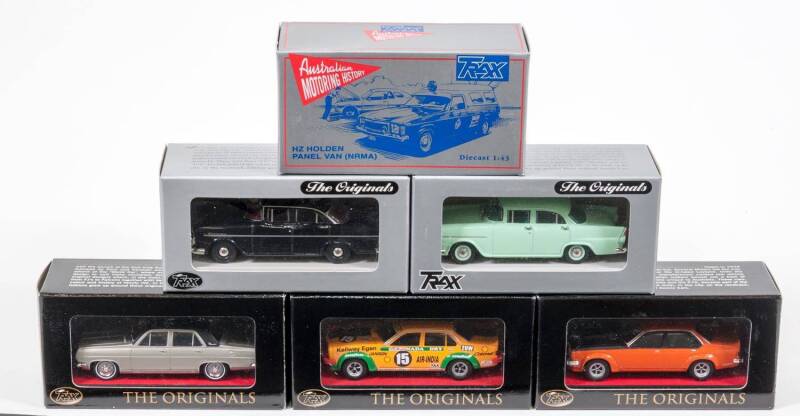 TRAX: 1:43 Group of Holden Model Cars Including Holden ‘Aussie Taxi Series’ FC Sedan (TR13F) – ‘Blue and White Taxies’; And, 1962 Holden EJ Special Sedan (TR39C) – Red; And, Holden ‘Bathurst Racing Series’ LC Torana GTR XU-1 (TR33D) – Orange ‘Don Holland’