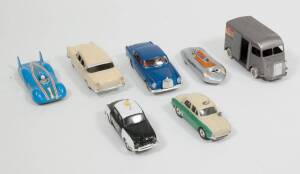 Miscellaneous Group of European Continental Make Model Cars Including MEBETOYS: Mercedes 250 SE (A-19); And, QUIRALU: Renault Etoile Filante; And, GAMA: Mini-Mod Fiat Abarth (9600). Most mint, all unboxed. (28 items approx.)