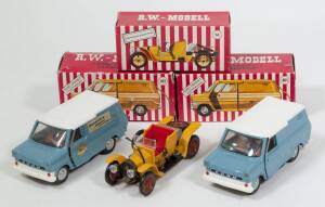 ZISS-MODELL: Group of Vintage Model Cars Including Mercedes Grand Prix (14) – Yellow; And, A Pair of Ford Transit Kastenwagen (401) – Light Blue. All mint in original cardboard boxes. (3 items)       