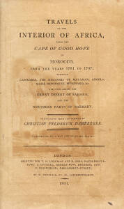 "Travels in the Interior of Africa, from the Cape of Good Hope to Morocco, from the years 1781 to 1797..." by Christian Frederick Damberger [Lon. 1801]. Good firm copy in half morocco and marbled boards.&nbsp;