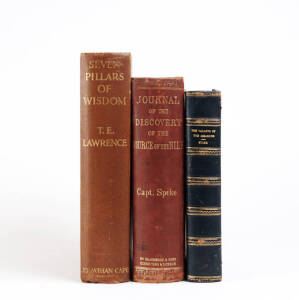 Travel & ethnographic books dealing with Arab, Jewish & Asian themes. Noted; "Journal of Discovery of the Source of the Nile" by Capt. Speke [Lon. & Edin. 1863]; "The Valley of the Assassins" by Stark [Lon 1937]; "Seven Pillars of Wisdom" by T.E.Lawrence;