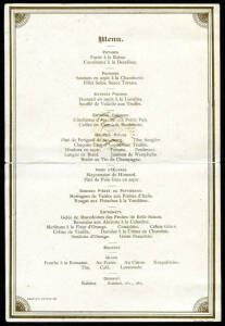 GEORGE ROUS, 3rd EARL OF STRADBROKE (1862-1947, 15th Governor of Victoria 1921-31): Beautiful 1883 menu to his 21st Birthday "Coming of Age of Viscount Dunwich 22nd November 1883".