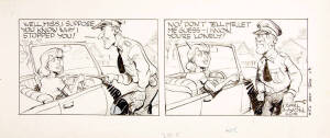 CARL LYON (1903-82), original 'Wally and the Major' Cartoons (10), pen and ink on paper, all signed lower right, each overall 56x21cm. Noted two related to women drivers. Together with Printer's Proofs; plus book "An Introduction to Carl Lyon" by Burgess 