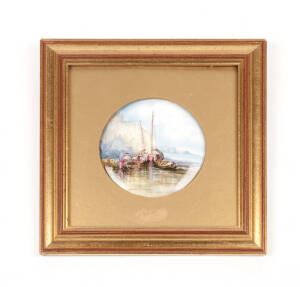 DOULTON BURSLEM: Hand painted porcelain plaque signed HEWITT, framed & mounted. Plaque 14cm.