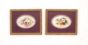 ROYAL DOULTON: Pair of hand painted porcelain plaques of fruit & flowers signed F.Scott & W.Polin
