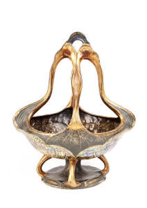 AMPHORA Art Nouveau basket vase. Made in Czechoslovakia c1920s. 32cm