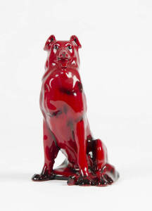 ROYAL DOULTON FLAMBE: Sitting dog porcelain statue with original paper label. 18.5cm