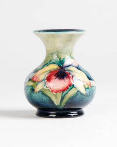 MOORCROFT: Orchid pattern balluster shaped vase c1930s. 9cm