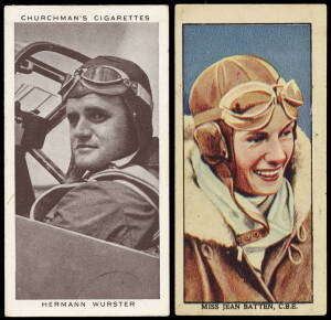 AVIATION: 1930 WILLS: "Speed" [50] featuring aeroplanes, airships, cars, trains, etc.; 1938 MARS CONFECTIONS: "Famous Aeroplanes Pilots & Airports [50] including Harold Broadbent, Amy Johnson, Jean Batten & Amelia Earhart; 1939 CHURCHMAN: "Kings of Speed"
