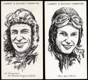 AVIATION: 1935 LAMBERT & BUTLER "Famous British Airmen & Airwomen" [25] including Jean Batten, T. Campbell-Black, Alan Cobham & Charles Kingsford Smith; 1936 PLAYERS: "International Airliners" [50] inluding Imperial, Lufthansa & QANTAS; 1962 LYONS TEA "Wi