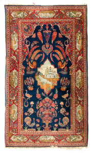A pair of hand knotted floor rugs with floral design in red and blue. &nbsp;214cm x 133cm&nbsp;each.